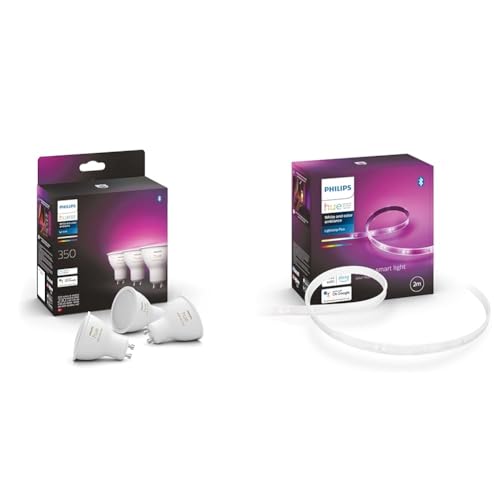 Philips Hue White & Color Ambiance GU10 Dreierpack 3x350lm & White & Col. Amb. Lightstrip Plus 2m Basis, 1600lm, 16 Mio. Farben, steuerbar via App, kompatibel mit Amazon Alexa (Echo, Echo Dot) von Philips Hue