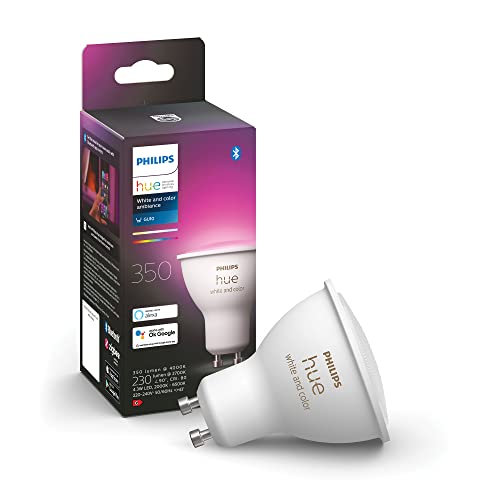 Philips Hue White & Color Ambiance GU10 LED Spot (350 lm), dimmbare LED Lampe für das Hue Lichtsystem mit 16 Mio. Farben, smarte Lichtsteuerung über Sprache und App von Philips Hue