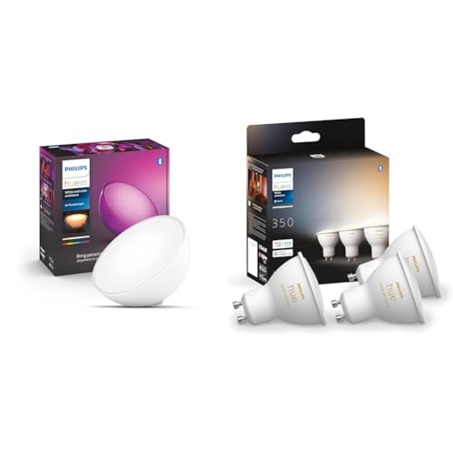 Philips Hue White & Color Ambiance Go Tischleuchte (530 lm) & White Ambiance GU10 Dreierpack 3x350lm, dimmbar, alle Weißschattierungen, steuerbar via App, kompatibel mit Amazon Alexa (Echo, Echo Dot) von Philips Hue