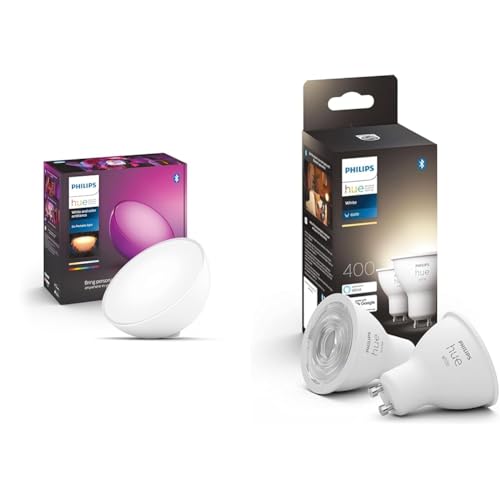 Philips Hue White & Color Ambiance Go Tischleuchte (530 lm) & White GU10 LED Spots 2-er Pack (400 lm), dimmbare LED Lampen von Philips Hue