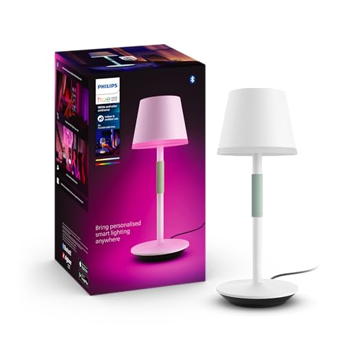 Philips Hue White & Color Ambiance Go Tragbare Tischleuchte (530 lm), dimmbare Tischlampe für das Hue Lichtsystem mit 16 Mio. Farben, smarte Lichtsteuerung über Sprache oder App, weiß von Philips Hue