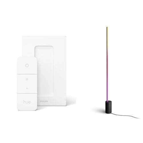 Philips Hue White & Color Ambiance Gradient Signe Stehleuchte Schwarz, Bluetooth, kompatibel mit Alexa, Google Assistant & HomeKit + Hue Dimmschalter V2 dimmbare Fernbedienung von Philips Hue
