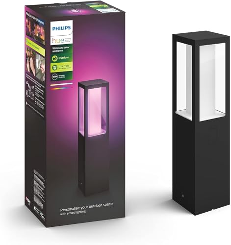 Philips Hue White & Color Ambiance Impress Outdoor Sockelleuchte (1.180 lm), dimmbare Gartenleuchte für das Hue Lichtsystem mit 16 Mio. Farben, smarte Lichtsteuerung über Sprache oder App, schwarz von Philips Hue