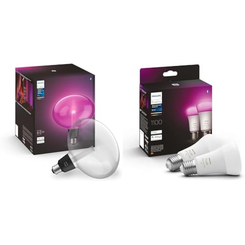 Philips Hue White & Color Ambiance Lightguide Ellipse 500lm, bis zu 16 Mio. Farben & White & Color Ambiance E27 LED Lampen 2-er Pack von Philips Hue