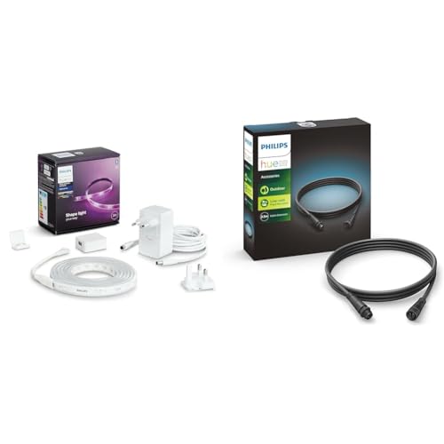 Philips Hue White & Color Ambiance Lightstrip Plus Basis-Set V4 (2 m) & Outdoor Verlängerungskabel, Zubehör Niedervolt-System, 2.5m, schwarz, wetterfest (IP67) von Philips Hue