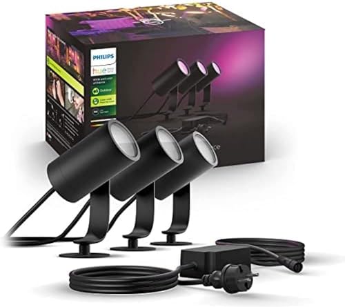 Philips Hue White & Color Ambiance Lily Gartenspot Basis Set 3er Pack (1.770 lm), dimmbare Außenleuchten mit 16 Millionen Farben, smarte Lichtsteuerung über Sprache oder App, schwarz von Philips Hue