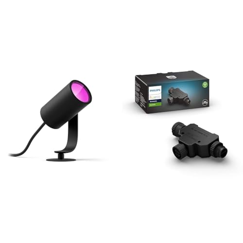 Philips Hue White & Color Ambiance Lily Gartenstrahler 1er schwarz 350lm Basis-Set & Outdoor T-Stecker, Zubehör Niedervolt-System, schwarz, wetterfest (IP67) von Philips Hue