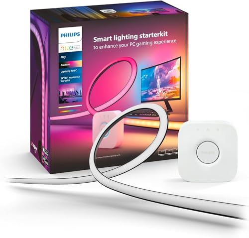 Philips Hue White & Color Ambiance Play Gradient, PC Lightstrip für 3 x 24/27”, dimmbar, 16 Mio. Farben, steuerbar via App, Starter Set, inkl. Hue Bridge, kompatibel mit Amazon Alexa (Echo, Echo Dot) von Philips Hue