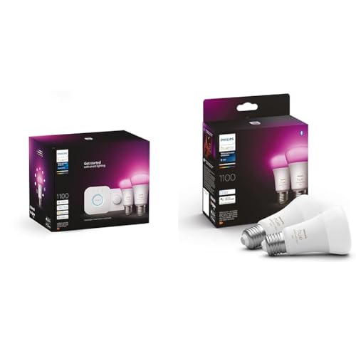 Philips Hue White & Color Ambiance Starter Set mit E27 Lampen 2x1100 2-er Pack & White & Color Ambiance E27 LED Lampen 2-er Pack 1.055 lm von Philips Hue