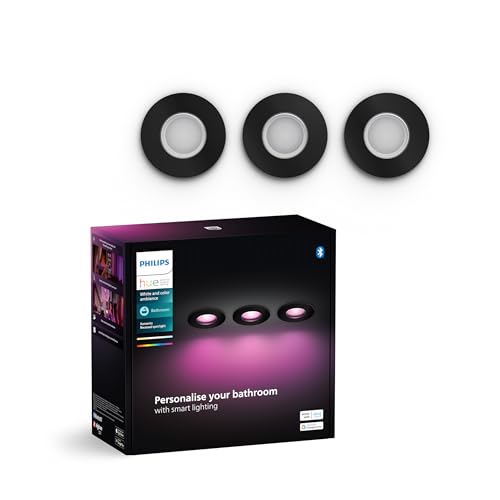 Philips Hue White & Color Ambiance Xamento Einbauspots 3er Pack (1.050 lm), dimmbare Badezimmerlampen mit 16 Mio. Farben, smarte Lichtsteuerung über Sprache und App, schwarz, neue Generation von Philips Hue