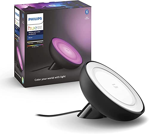 Philips Hue White & Color Ambiance Bloom Tischleuchte (500 lm), dimmbare Tischlampe für das Hue Lichtsystem mit 16 Mio. Farben, smarte Lichtsteuerung über Sprache oder App, schwarz von Philips Hue