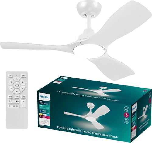 Philips LED Olas Deckenventilator 30 W (Ø x H) 1070 mm x 310 mm Weiß mit Fernbedienung, Dimmbar von Philips