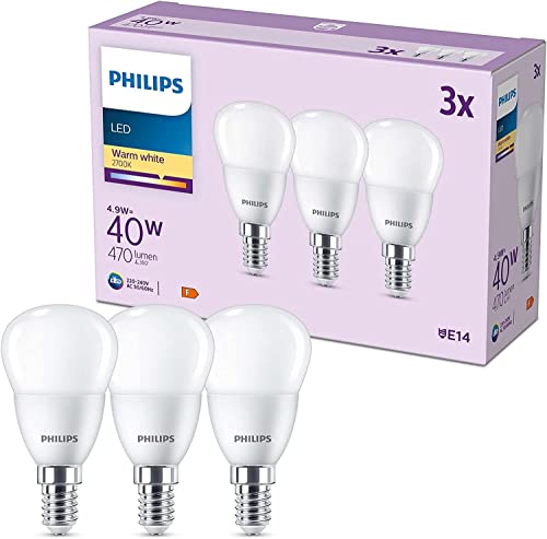 Philips LED Tropfenlampe ersetzt 40W, E14, warmweißes Licht (2700 Kelvin), 470 Lumen, matt, 3er Pack Philips LED Tropfenlampe ersetzt 40W, E14, warmweißes Licht (2700 Kelvin), 470 Lumen, matt, 3er Pack von Philips Lighting