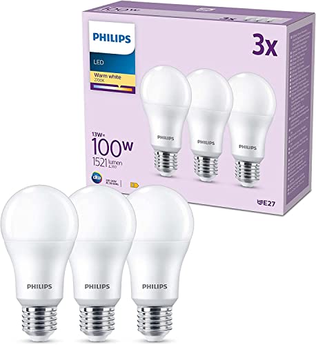 Philips Classic LED E27 Lampe, 100W, matt, warmweiß, nicht dimmbar, 3er Pack von Philips