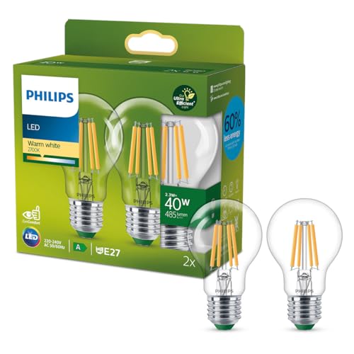 Philips Classic ultraeffiziente E27 LED Lampe, 40W, klar, warmweiß, Doppelpack von Philips Lighting