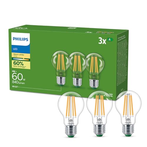 Philips Classic ultraeffiziente E27 LED Lampe, 60W, warmweiß, klar, 3-er Pack von Philips Lighting