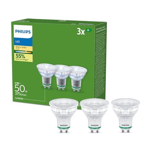 Philips Classic ultraeffiziente GU10 LED Lampe, 50W, warmweiß, 3-er Pack von Philips Lighting