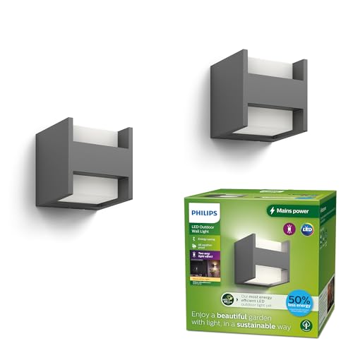 PHILIPS LED Arbour UltraEfficient Wandleuchte (H-Form) 3.8W 2700K Anthracite HV, Doppelpack, Anthrazit, Warmweiß von Philips Lighting