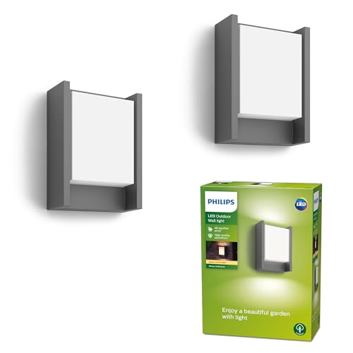 Philips Arbour LED Outdoor Wandleuchte (6 W), 1-flammig, wetterfeste Außenleuchte mit warmweißem Licht, anthrazit, Doppelpack von Philips Lighting