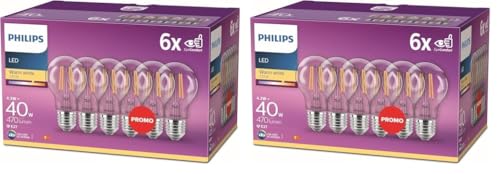 Philips LED Classic E27 Filament Lampen 6-er Pack (40 W), LED Lampen mit warmweißem Licht, energiesparende LED Beleuchtung mit langer Nutzlebensdauer (Packung mit 2) von Philips Lighting
