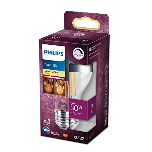 Philips LED Classic E27 Lampe, 50 W, Kopfspiegellampe, Tropfenform, dimmbar, klar, warmweiß von Philips Lighting