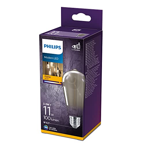 Philips LED Classic E27 Smoky Lampe, 11 W, Tropfenform, Vintage Industrial Dekolampe, klar, smoky, warmweiß von Philips Lighting