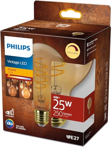 Philips LED Classic E27 Vintage Lampe, 25 W, Vintage Dekolampe, Globeform, dimmbar, klar, gold, flame von Philips Lighting