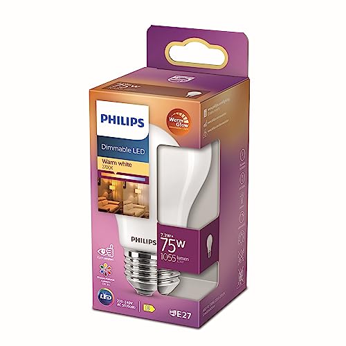 Philips LED Classic E27 WarmGlow Lampe, 75 W, Tropfenform, dimmbar, matt, warmweiß von Philips