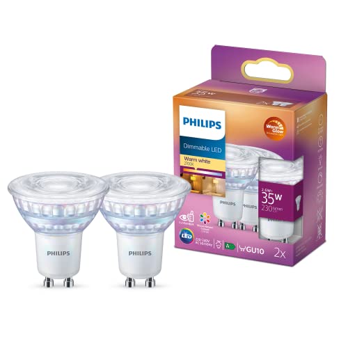 Philips LED Classic GU10 WarmGlow Lampe, 35 W, Reflektor, dimmbar, weiß, warmweiß, 2er Pack von Philips Lighting