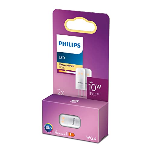 Philips LED Standard Brenner, Ersatz für Halogen 10W, G4 Sockel, warmweißes Licht 2700K, Doppelpack, alte Generation, Weiß Philips LED Standard Brenner, Ersatz für Halogen 10W, G4 Sockel, warmweißes Licht 2700K, Doppelpack, alte Generation, Weiß von Philips Lighting