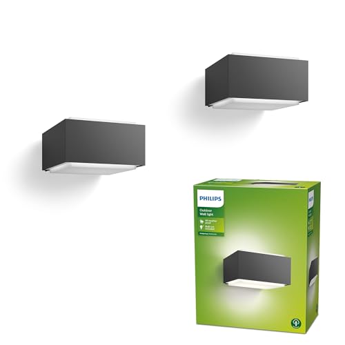 Philips Hedgehog Outdoor Wandleuchte (42 W), wetterfeste Außenleuchte für moderne Lichtakzente, E27 Leuchte ohne Leuchtmittel, anthrazit, Doppelpack Philips Hedgehog Outdoor Wandleuchte (42 W), wetterfeste Außenleuchte für moderne Lichtakzente, E27 Leuchte ohne Leuchtmittel, anthrazit, Doppelpack von Philips Lighting
