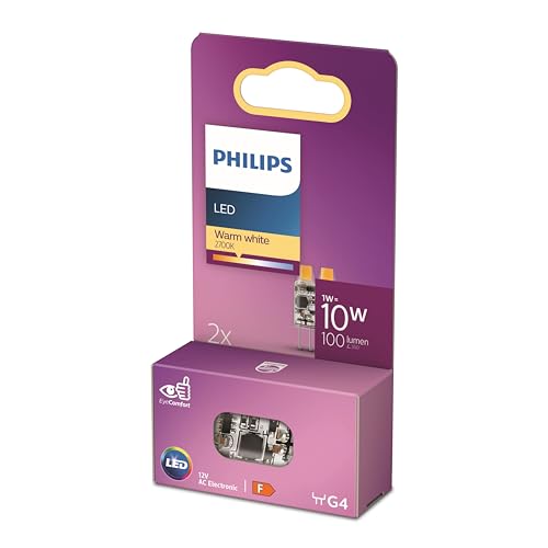 Philips LED Standard Brenner, Ersatz für Halogen 10W, G4 Sockel, warmweißes Licht 2700K, Doppelpack, neue Generation von Philips Lighting