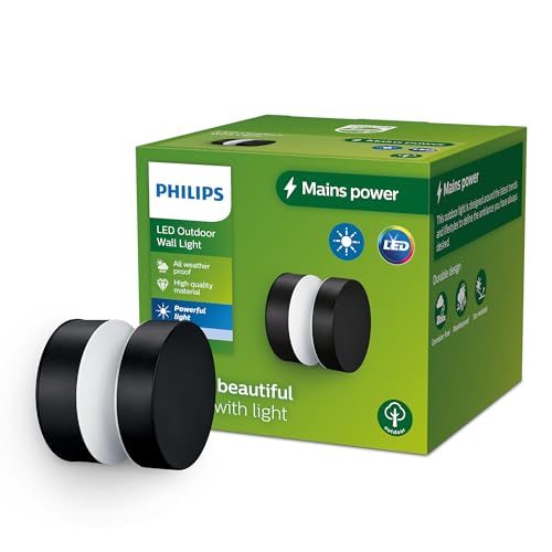 Philips Outdoor Laven Wandleuchte 6W, 4000 Kelvin kühlweißes Licht, IP44 wetterfest, schwarz von Philips Lighting