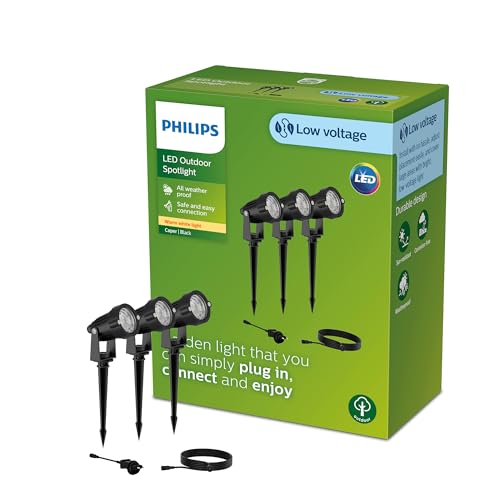 Philips Outdoor Niedervolt Caper Spots 3er Set, 3x1,5W, 24V, 2700 Kelvin, IP67 wasserfest, schwarz von Philips Lighting