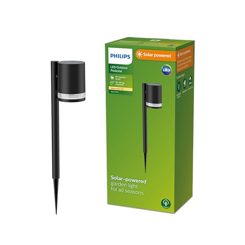 Philips Outdoor Solar Fyce Sockelleuchte Spiess 1,5W, Tageslichtsensor, 2700 Kelvin, IP44 wetterfest, schwarz von Philips Lighting