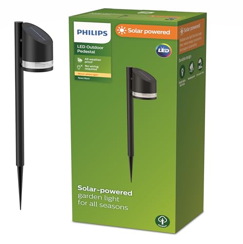 Philips Outdoor Solar Fyve Sockelleuchte Spiess 1,5W, Tageslichtsensor, 2700 Kelvin, IP44 wetterfest, schwarz von Philips Lighting