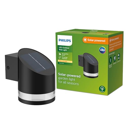 Philips Outdoor Solar Fyve Wandleuchte 1,5W, Tageslichtsensor, 2700 Kelvin, IP44 wetterfest, schwarz von Philips Lighting