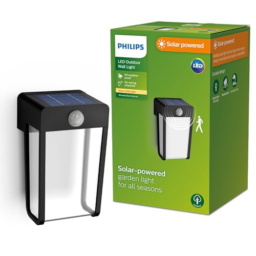 Philips Outdoor Solar Shroud Wandleuchte 2,3W, Tageslicht- und Bewegungssensor, klar, 2700 Kelvin, IP44 wetterfest, schwarz von Philips Lighting