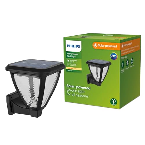 Philips Outdoor Solar Vapora Wandleuchte 1,5W, Tageslichtsensor, 2700 Kelvin, IP44 wetterfest, schwarz von Philips Lighting