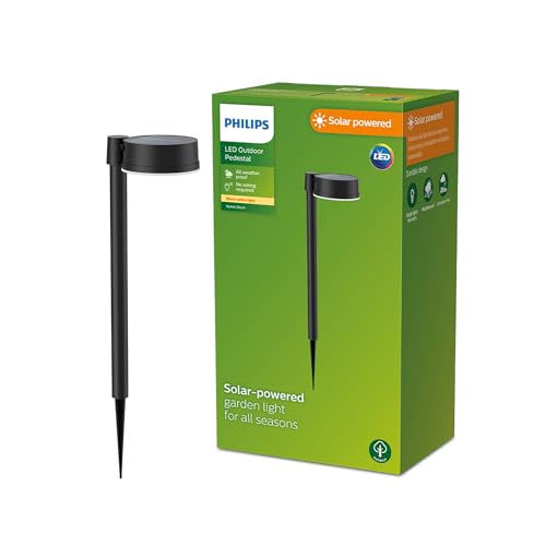 Philips Outdoor Solar Vynce Sockelleuchte Spiess 1,5W, Tageslichtsensor, rund, 2700 Kelvin, IP44 wetterfest, schwarz von Philips Lighting