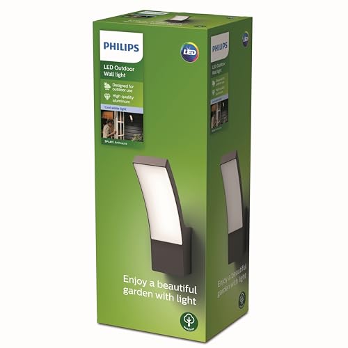 Philips Outdoor Splay LED Wandleuchte, 12W, Anthrazit, kaltweißes Licht 4.000K, IP44 Schutzklasse, integriertes Leuchtmittel von Philips Lighting