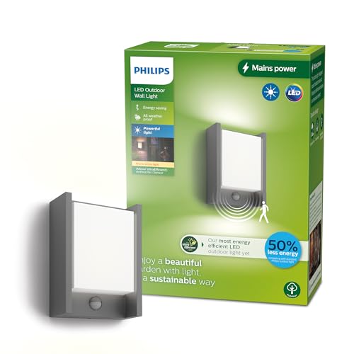 Philips Outdoor Ultra-Efficient Arbour Wandleuchte 3,8W, Bewegungssensor, 2700 Kelvin, IP44 wetterfest, anthrazit von Philips Lighting