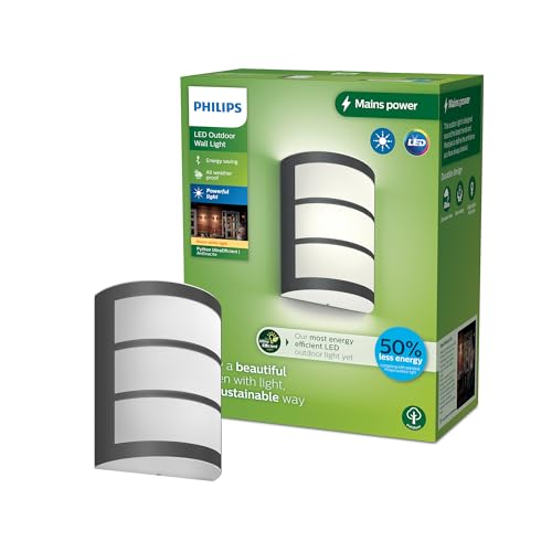 PHILIPS Outdoor Ultra-Efficient Python Wandleuchte 3,8W, 2700 Kelvin, IP44 wetterfest, anthrazit, Antharzit, 84 mm von Philips Lighting