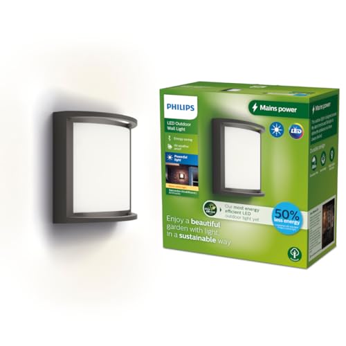Philips Outdoor Ultra-Efficient Samondra Wandleuchte 3,8W, 2700 Kelvin, IP44 wetterfest, anthrazit von Philips