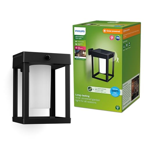 Philips Outdoor Ultra-Efficient Solar Camill Wandleuchte 1,4W, Dual-Bright Sensor, eckig, matt, 3000 Kelvin, IP44 wetterfest, schwarz von Philips Lighting