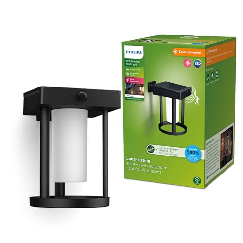 Philips Outdoor Ultra-Efficient Solar Camill Wandleuchte 1,4W, Dual-Bright Sensor, rund, matt, 3000 Kelvin, IP44 wetetrfest, schwarz von Philips Lighting