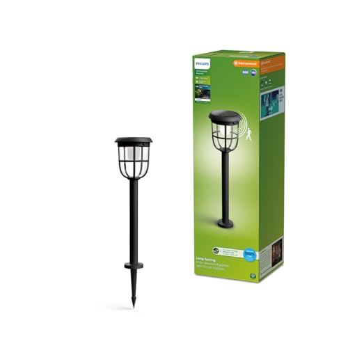 Philips Outdoor Ultra-Efficient Solar Radii Sockelleuchte Spiess 1.3W, Linkable Sensor, 3000 Kelvin, schwarz, 175 mm von Philips Lighting