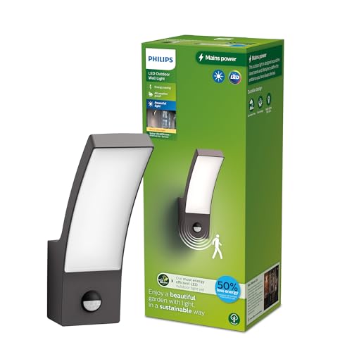 Philips Outdoor Ultra-Efficient Splay Wandleuchte 3,8W, Bewegungssensor, 2700 Kelvin, IP44 wetterfest, anthrazit von Philips Lighting