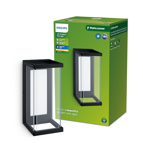 Philips Outdoor Ulyzo Wandleuchte 12W, 2700 Kelvin warmweißes Licht, IP44 wetterfest, schwarz von Philips Lighting