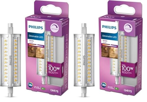 Philips Stab-LED R7S Lampe 118 mm (100 W), dimmbare R7S LED Stablampe mit neutralweißem Licht, energiesparende LED Lampe mit langer Nutzlebensdauer (Packung mit 2) von Philips
